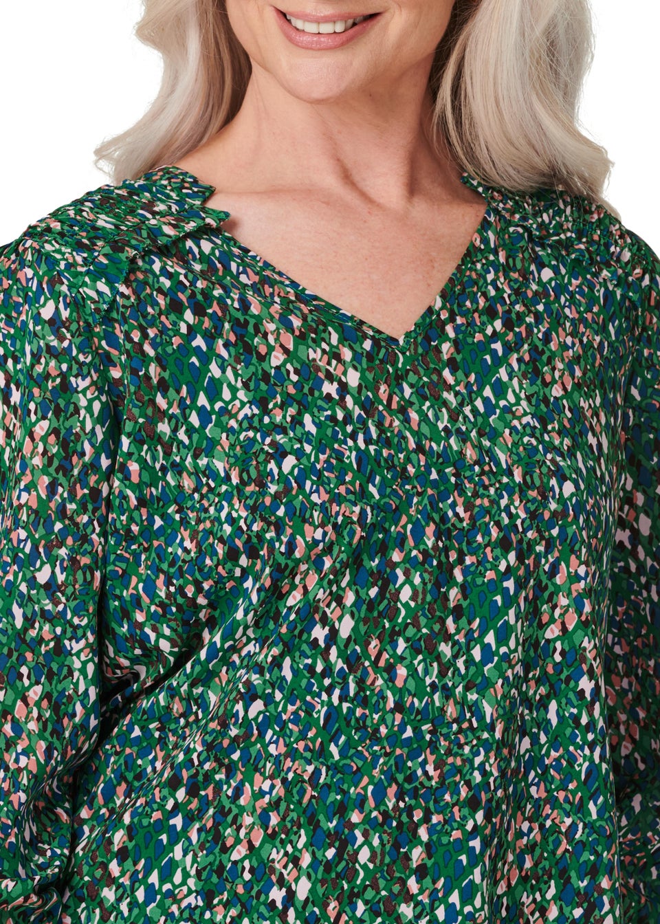 Izabel London Green Printed Shirred Shoulder Blouse