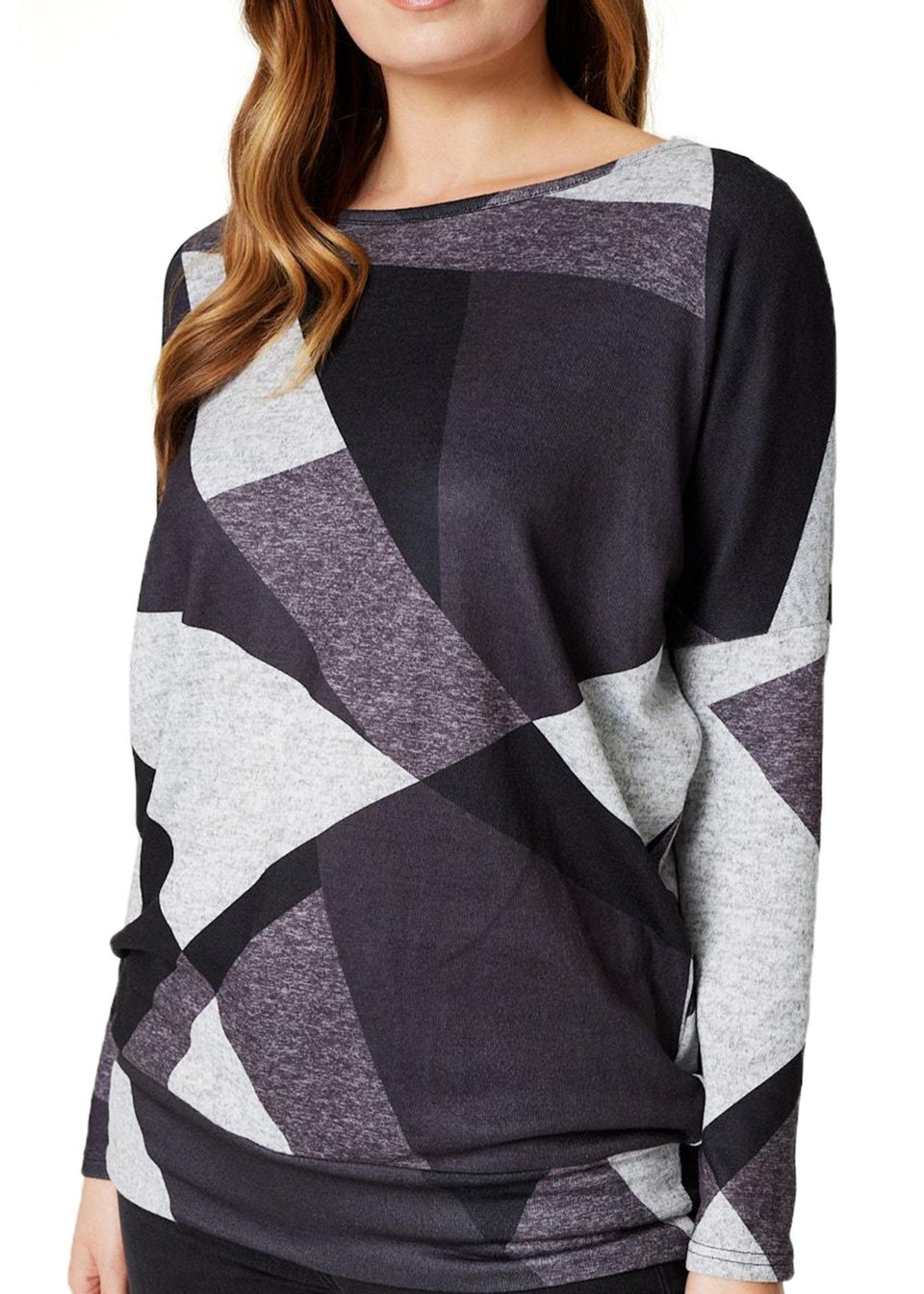 Izabel London Grey Abstract Print Relaxed Sweater