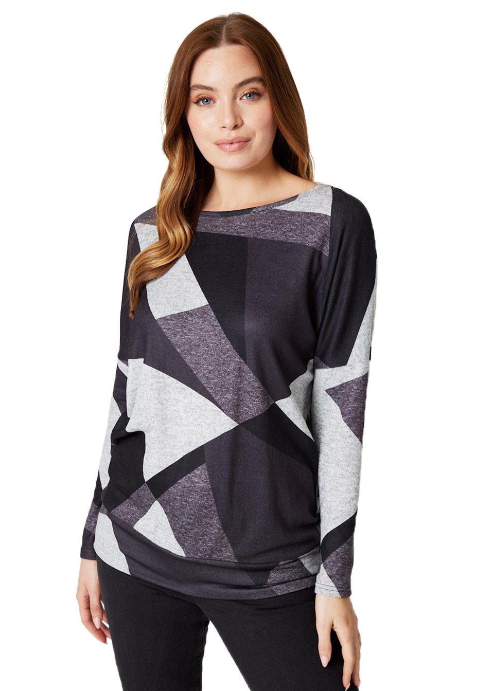 Izabel London Grey Abstract Print Relaxed Sweater