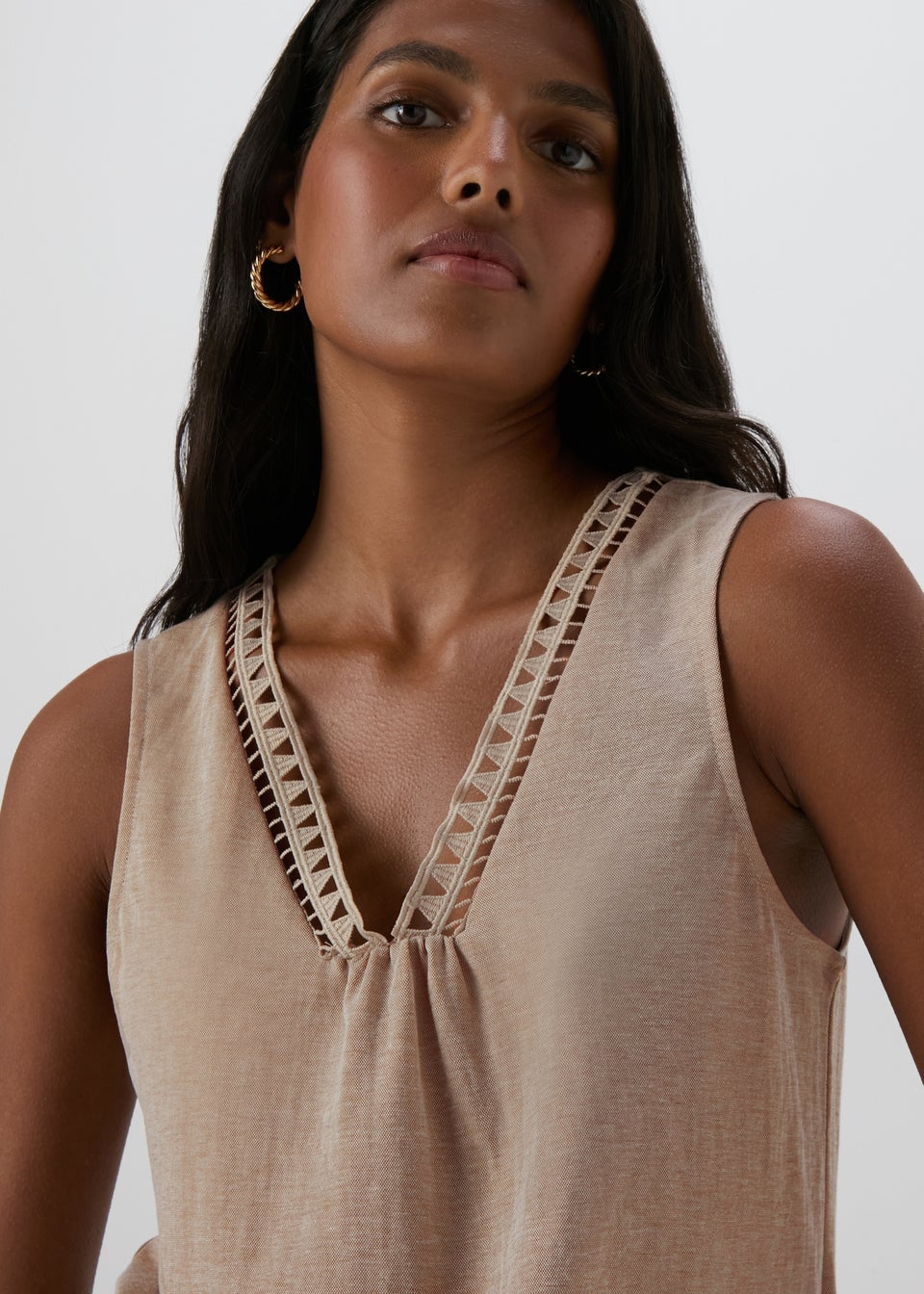 JDY Beige V Neck Crochet Top