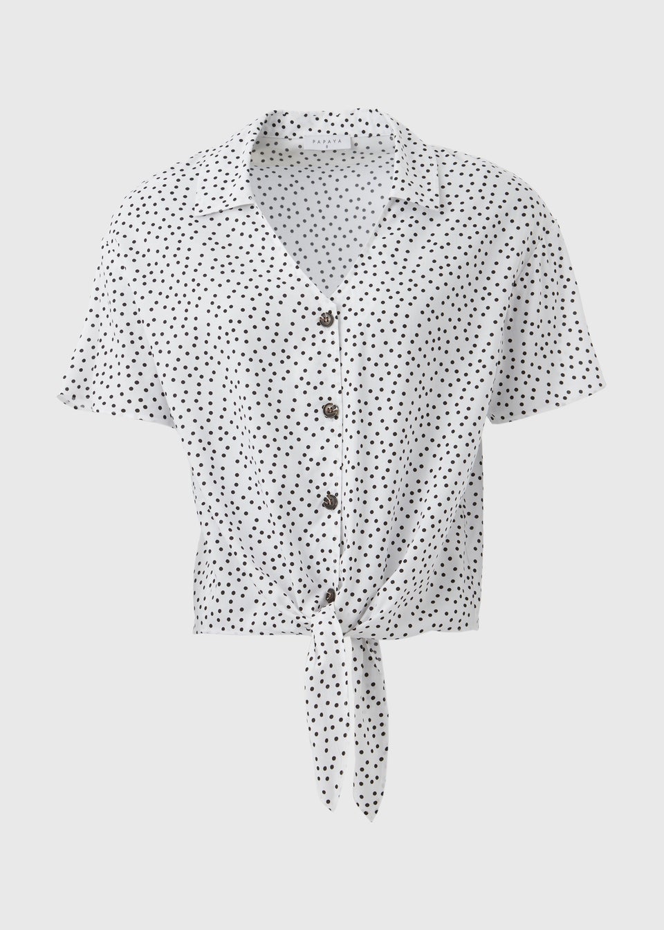 White Spot Print Tie Front Viscose Shirt