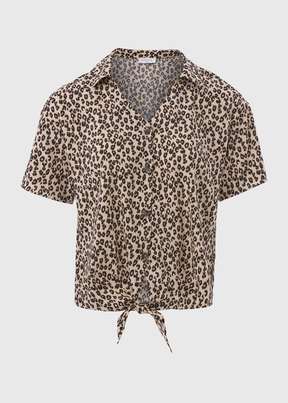 Brown Animal Print Tie Front Viscose Shirt