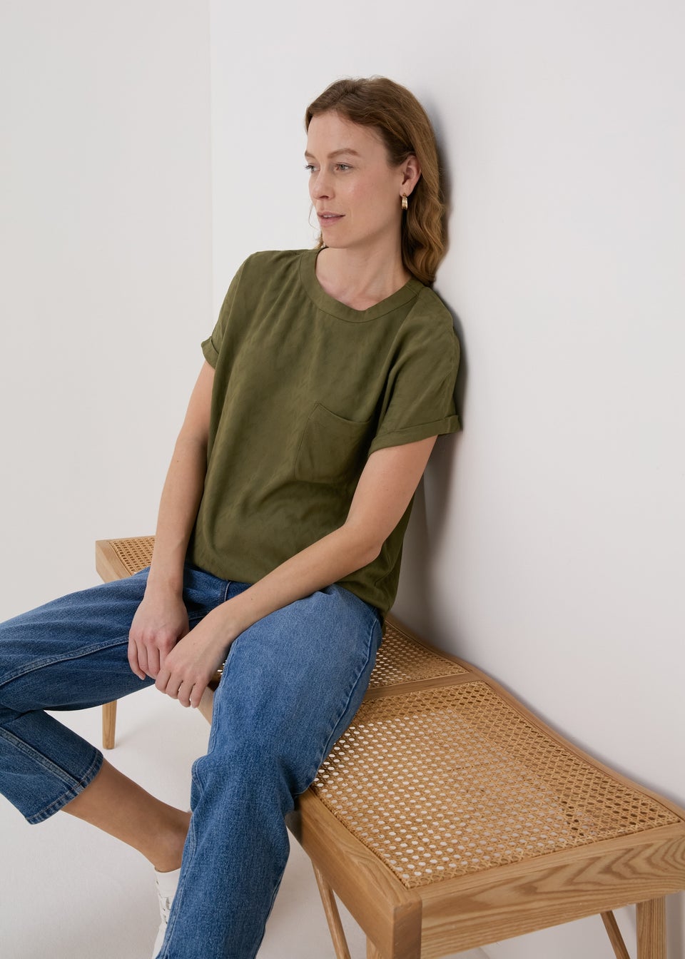 Khaki Solid Pocket Detail Box Top