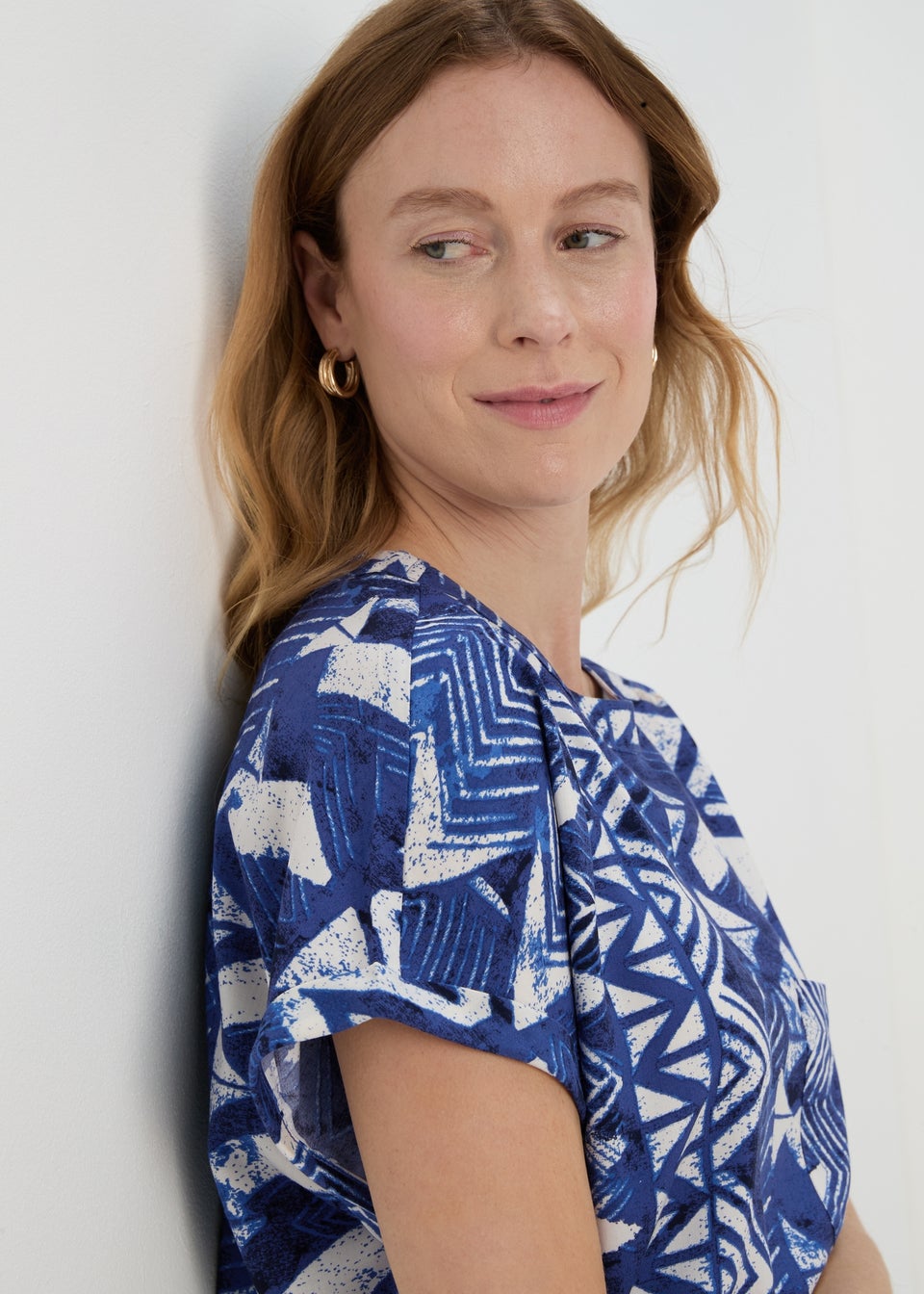 Blue Aztec Print Pocket Detail Box Top