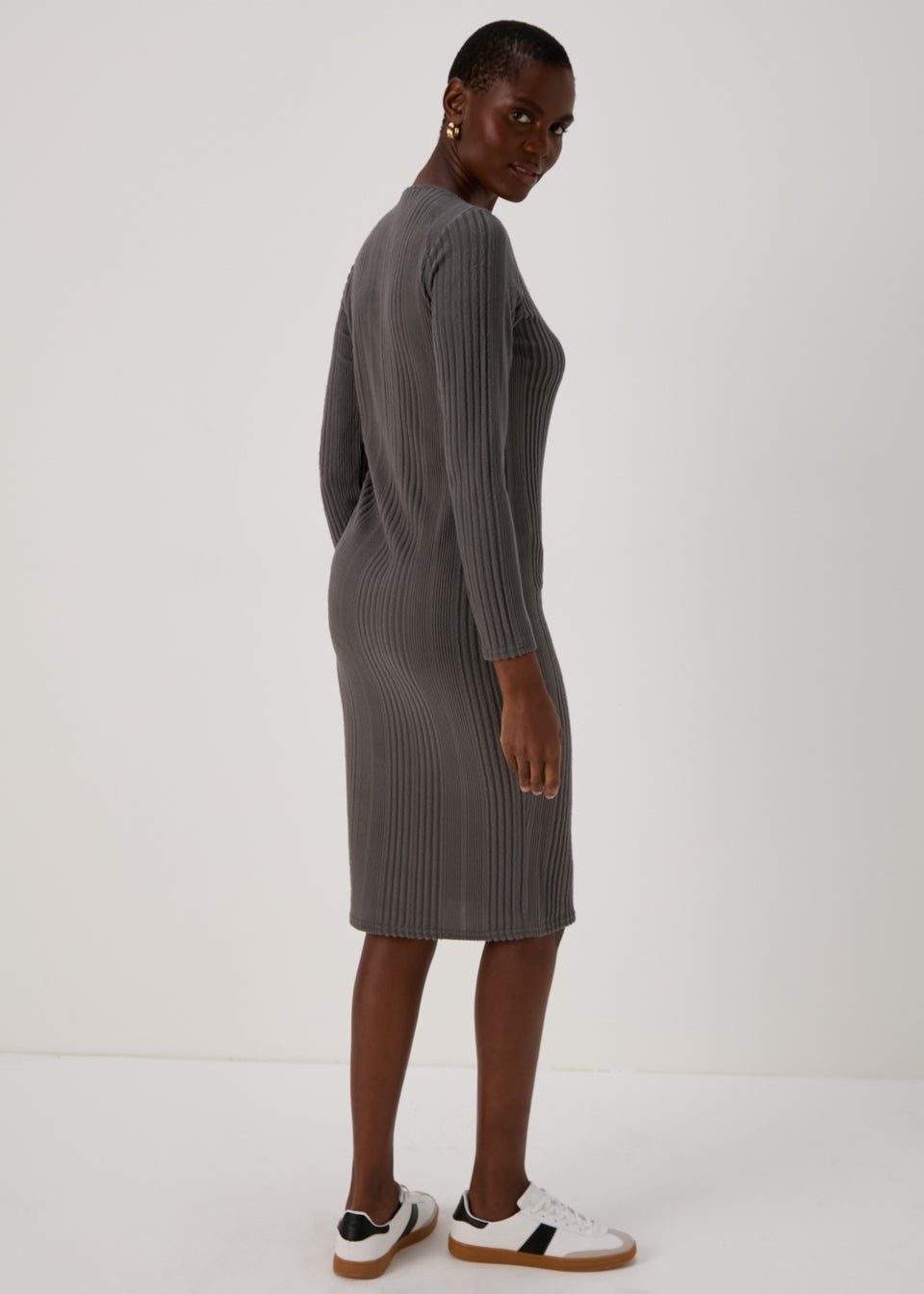 Grey Cosy Rib Midi Dress