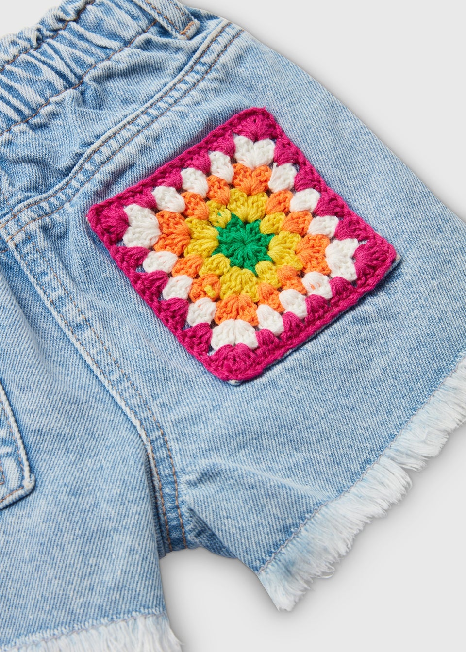 Girls Mid Wash Crochet Denim Shorts (1-7yrs)