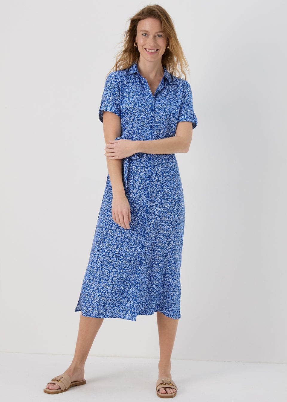 Blue Ditsy Viscose Shirt Dress