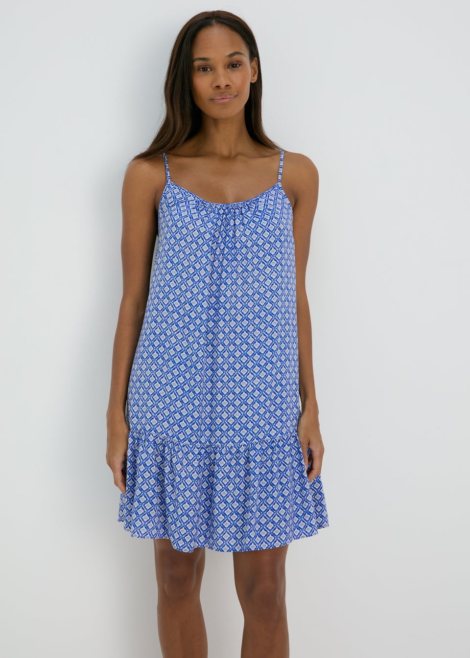 Blue Geo Viscose Cami Mini Dress