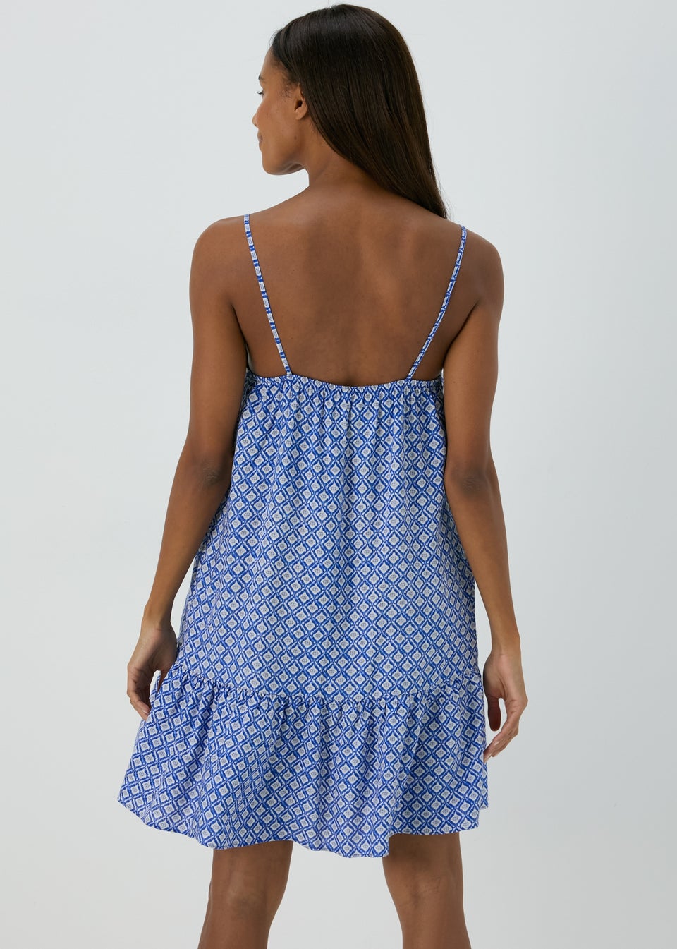 Blue Geo Viscose Cami Mini Dress