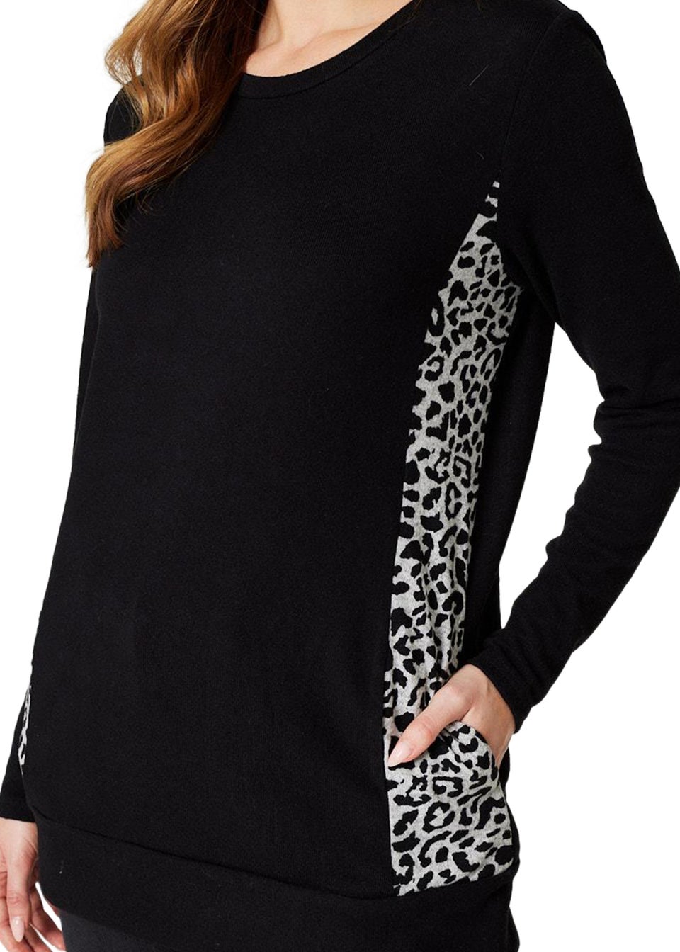 Izabel London Black Animal Panel Print Longline Top