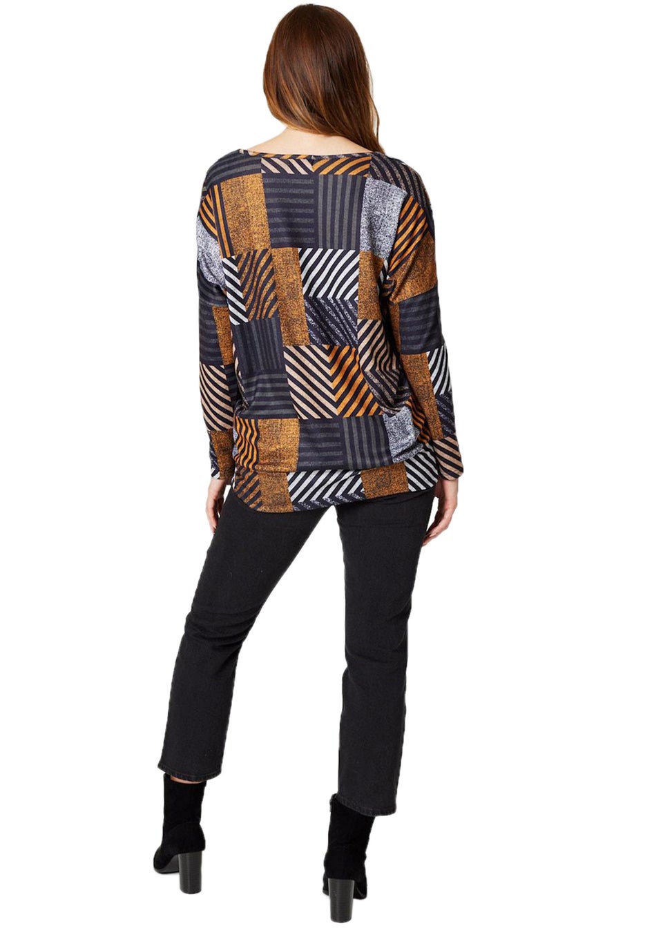 Izabel London Brown Patchwork Print Relaxed Fit Top