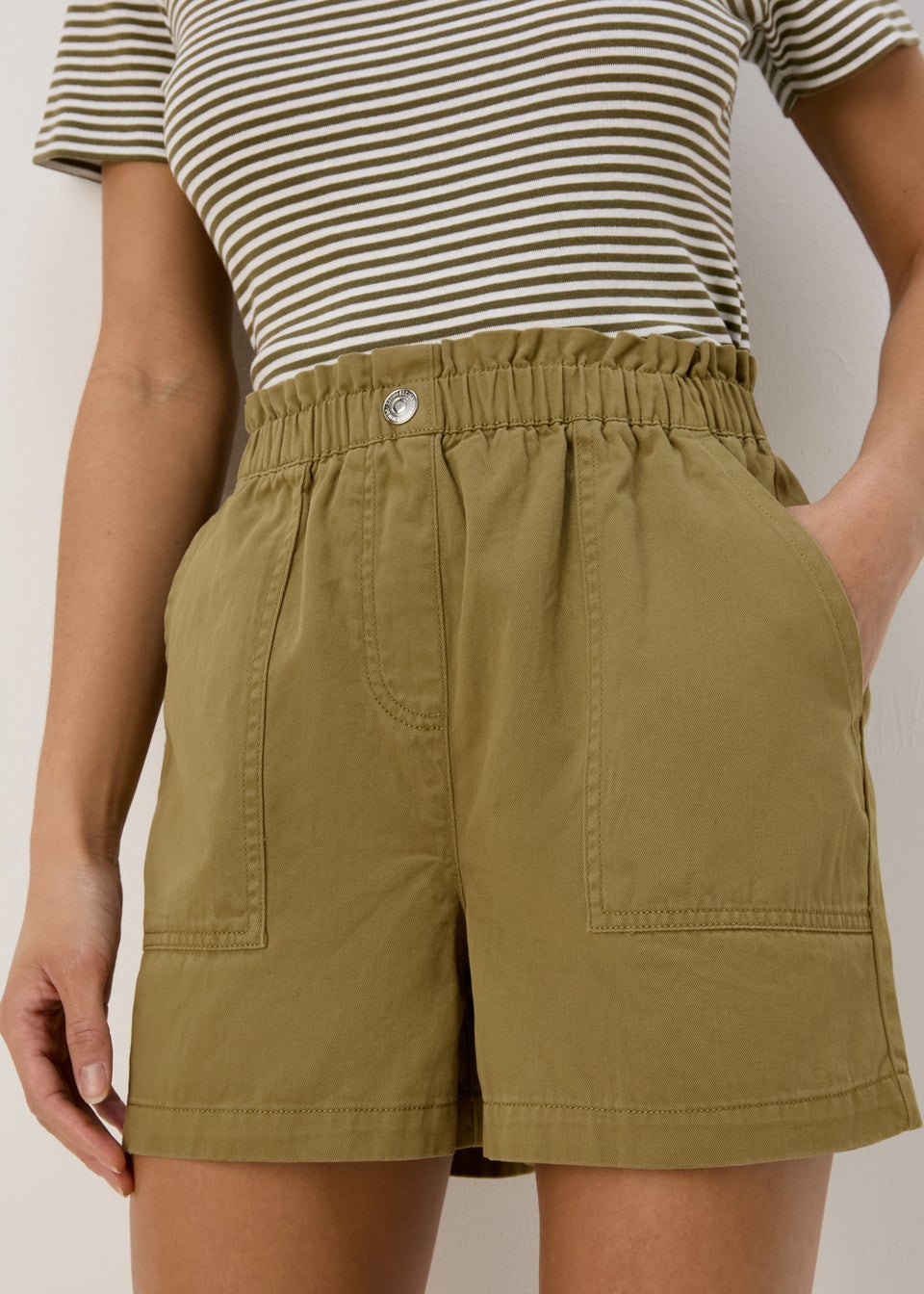 Khaki Denim Paperbag Shorts
