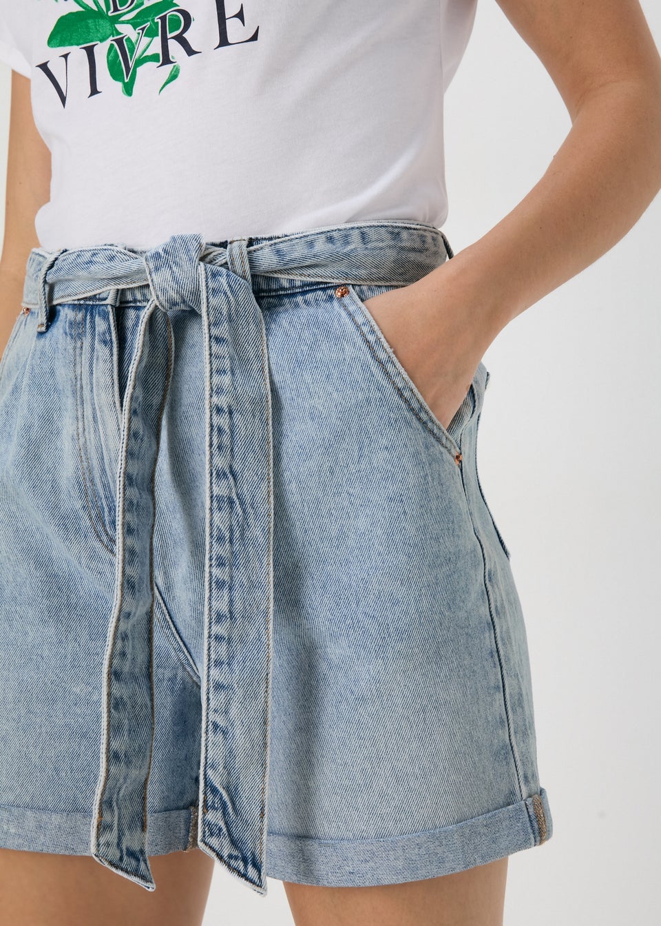 Tie waist denim shorts shop