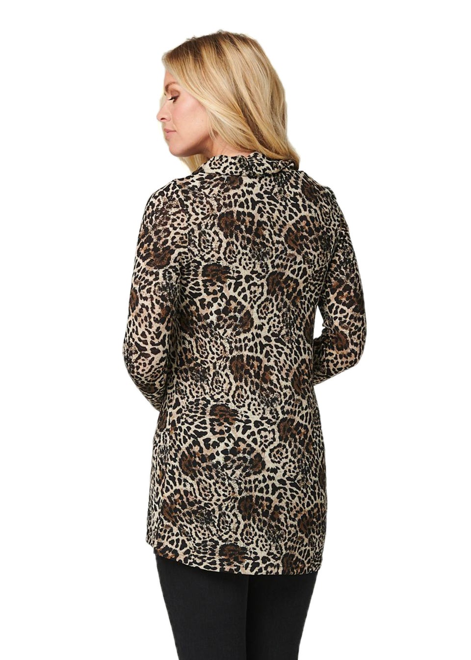 Izabel London Beige Leopard Print Cowl Neck Wrap Top