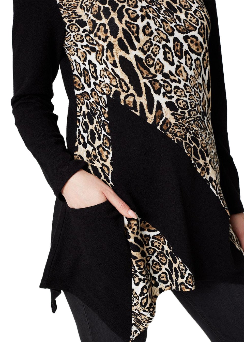 Izabel London Black Leopard Print Asymmetric Tunic