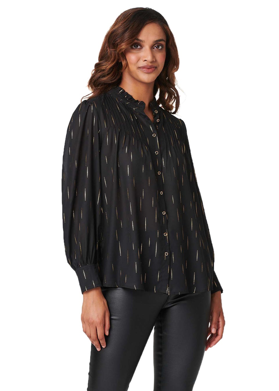 Izabel London Black Printed Collarless Blouse