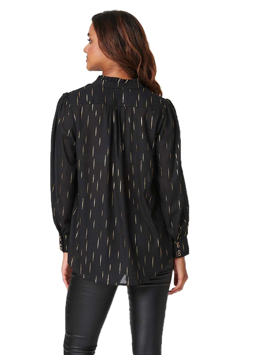 Izabel London Black Printed Collarless Blouse