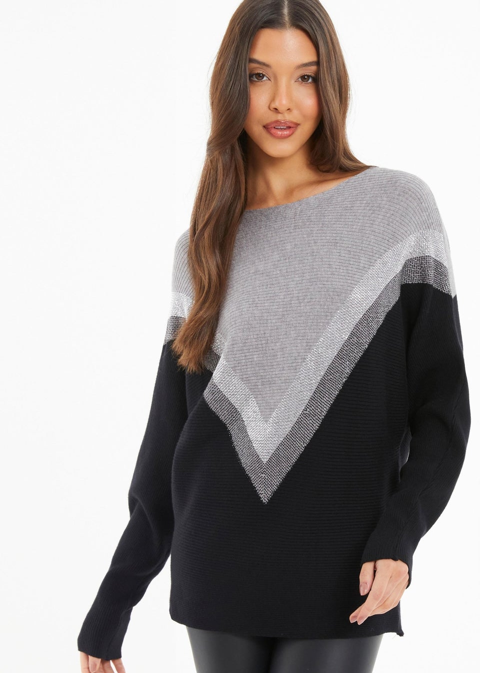 Quiz Black Knitted Embellished Jumper - Matalan