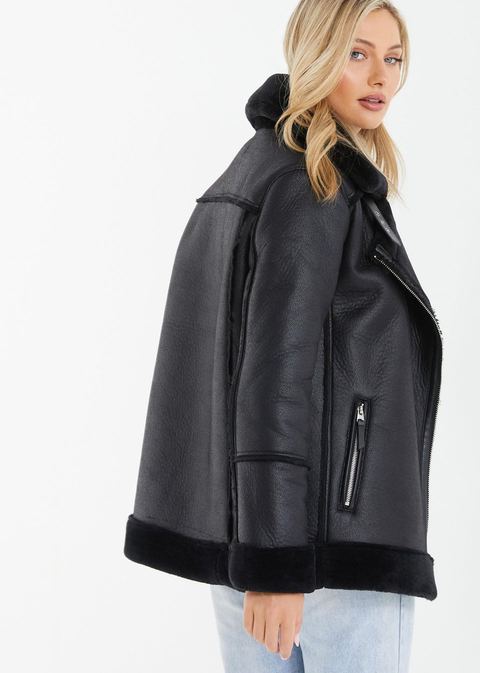 Religion spell faux fur aviator jacket shop