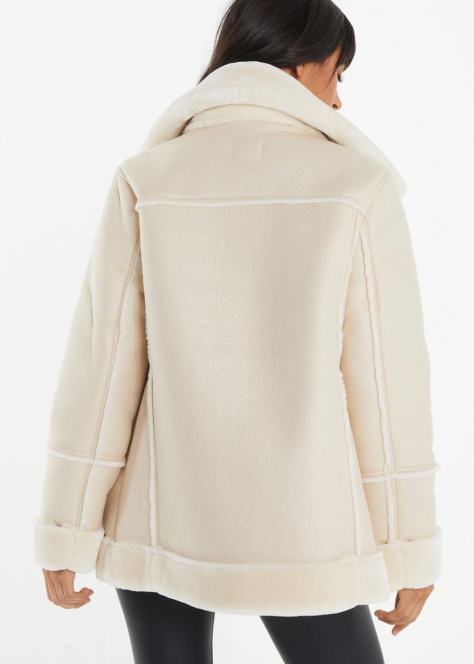 Quiz Stone Aviator Faux Fur Jacket