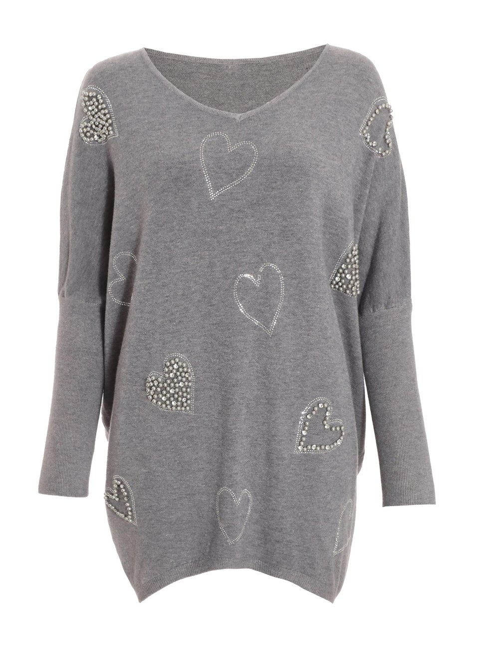 Quiz Grey Diamante Heart Jumper Matalan