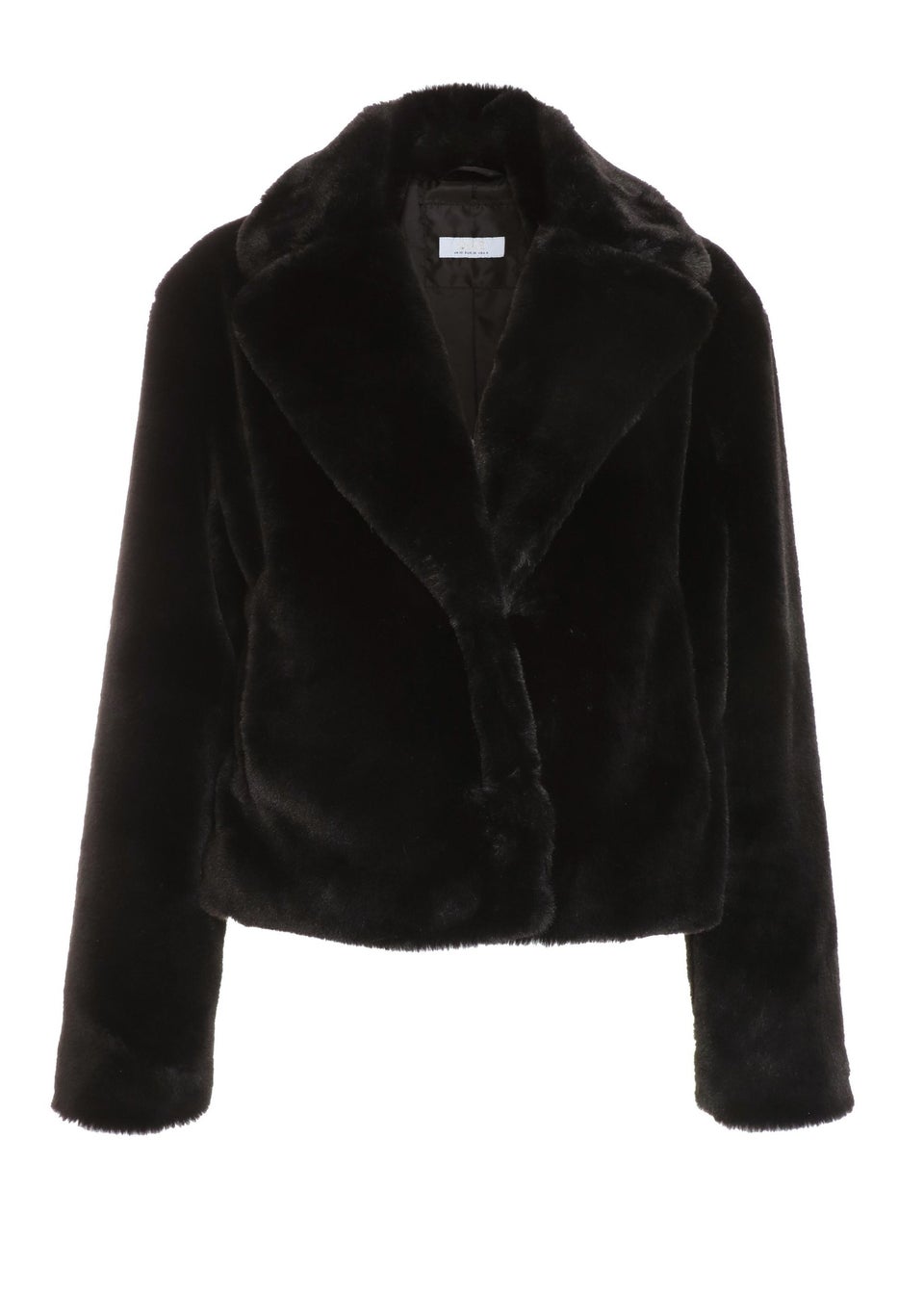 Quiz Black Short Faux Fur Collar Jacket - Matalan