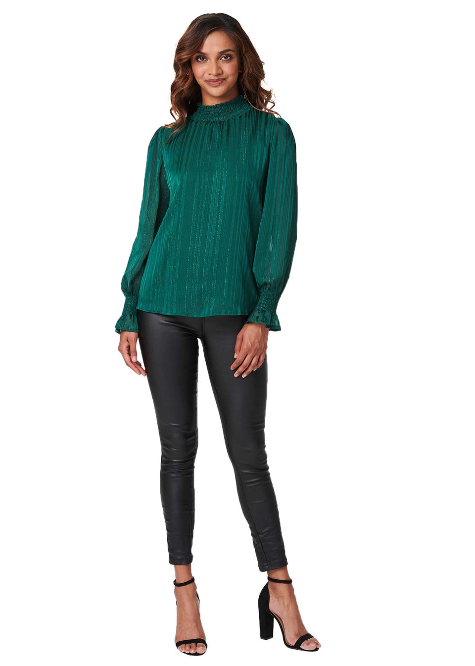 Izabel London Emerald High Neck Shirred Detail Blouse