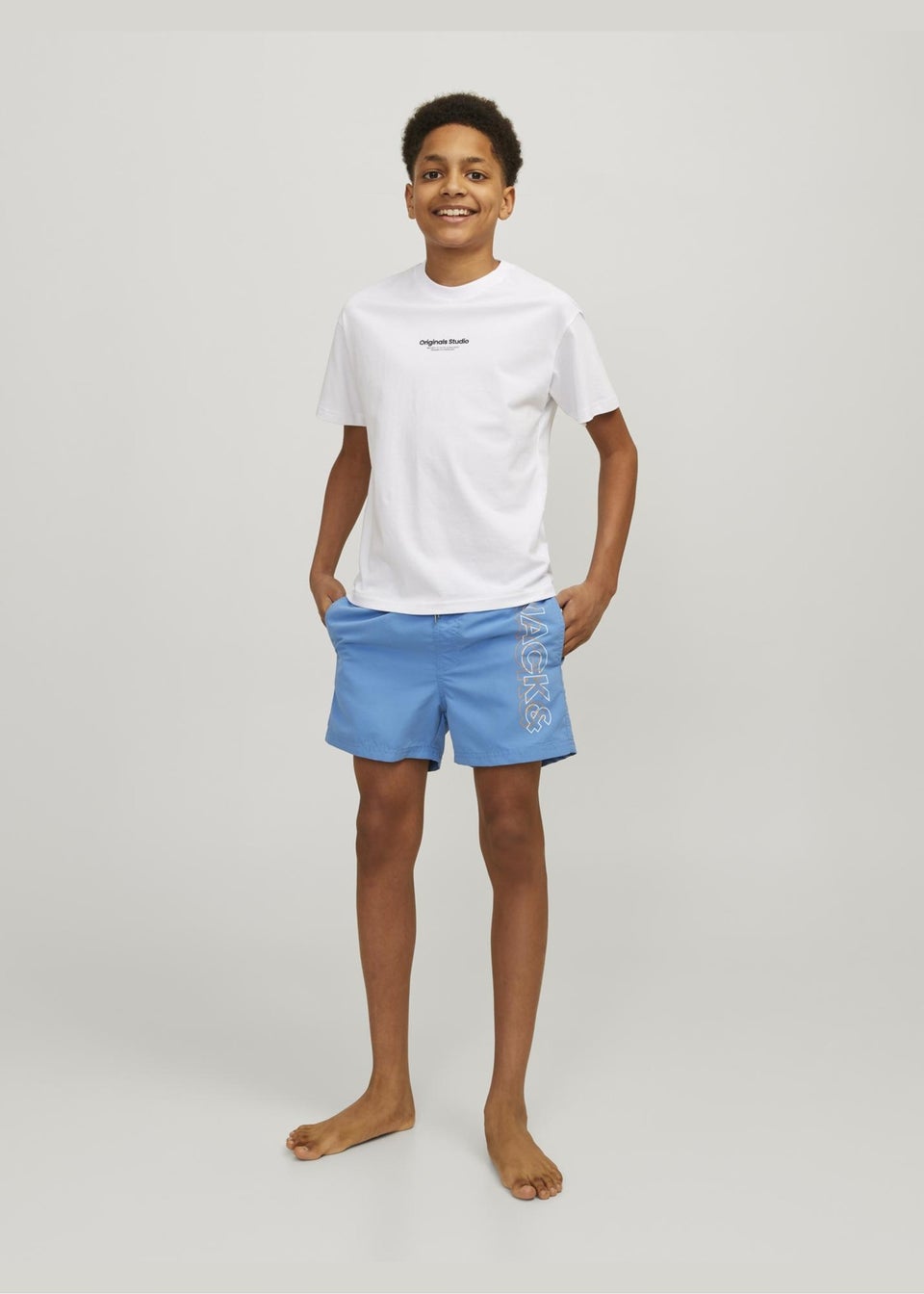 Jack and Jones Boys Blue Double Logo Swim Shorts (8-16yrs)