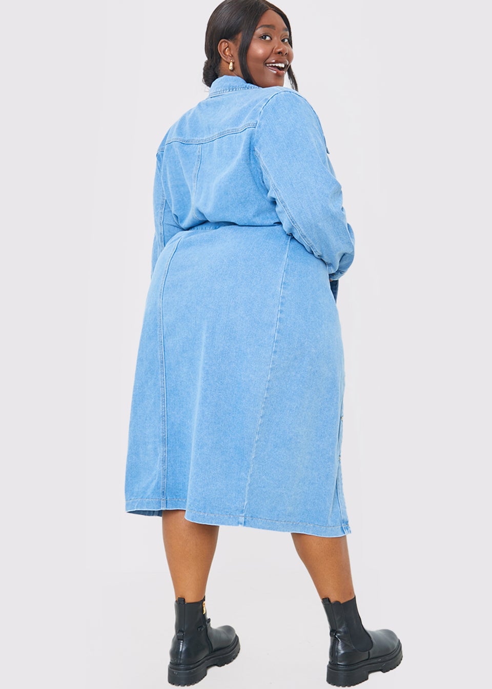 In The Style Light Blue Denim Midi Dress