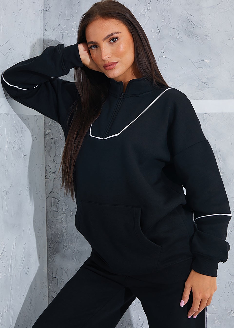 In the Style Gemma Atkinson Black Half Zip Sweatshirt - Matalan
