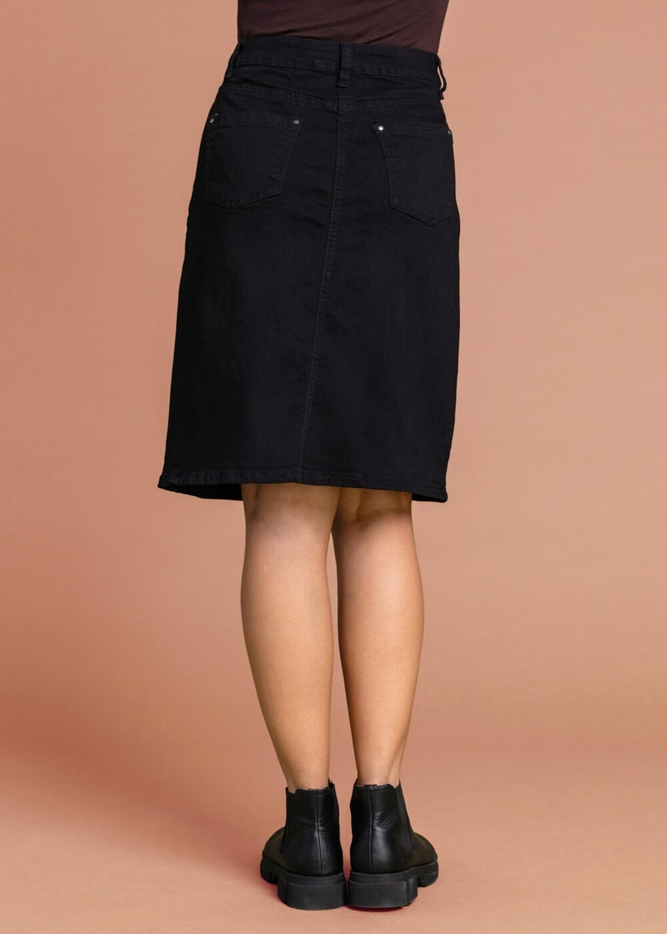 Roman Black Cotton Denim Stretch Skirt