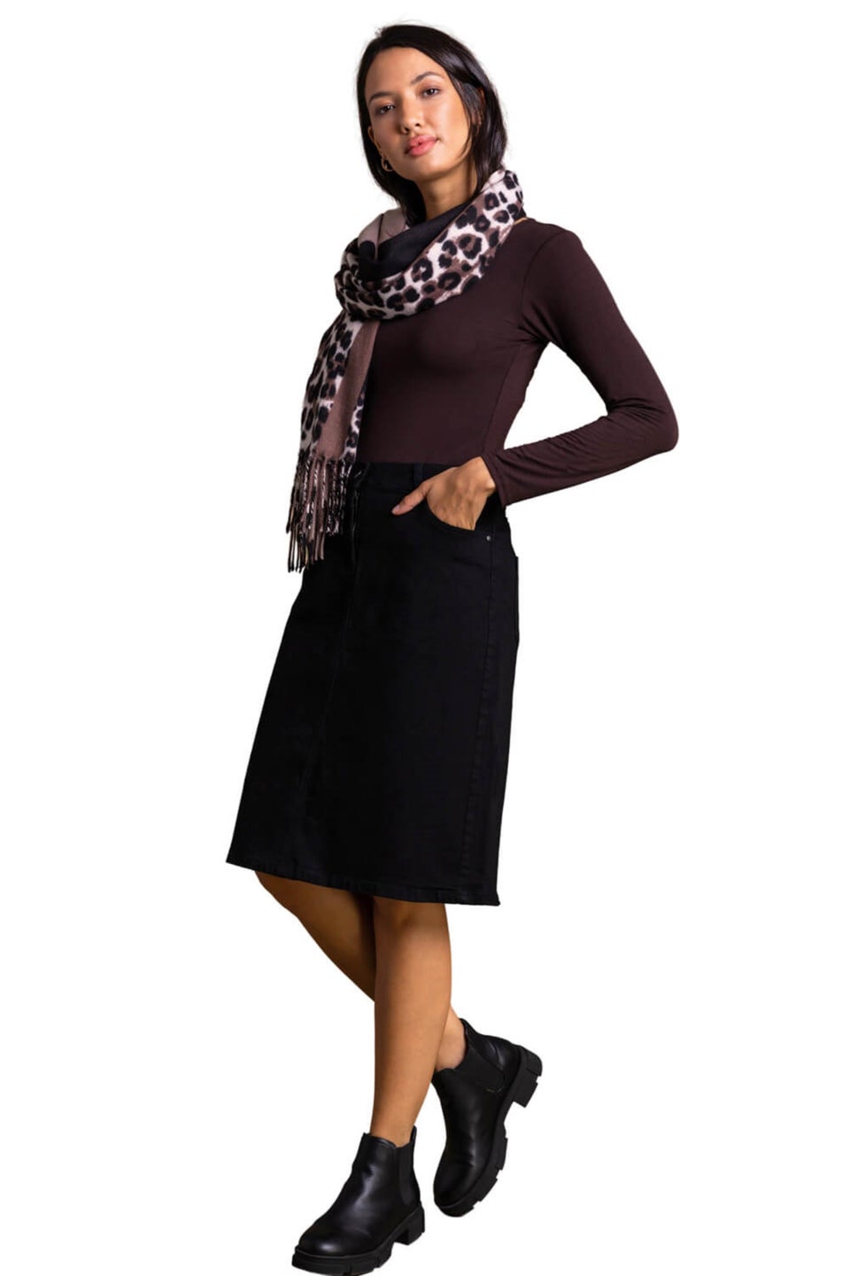 Roman Black Cotton Denim Stretch Skirt