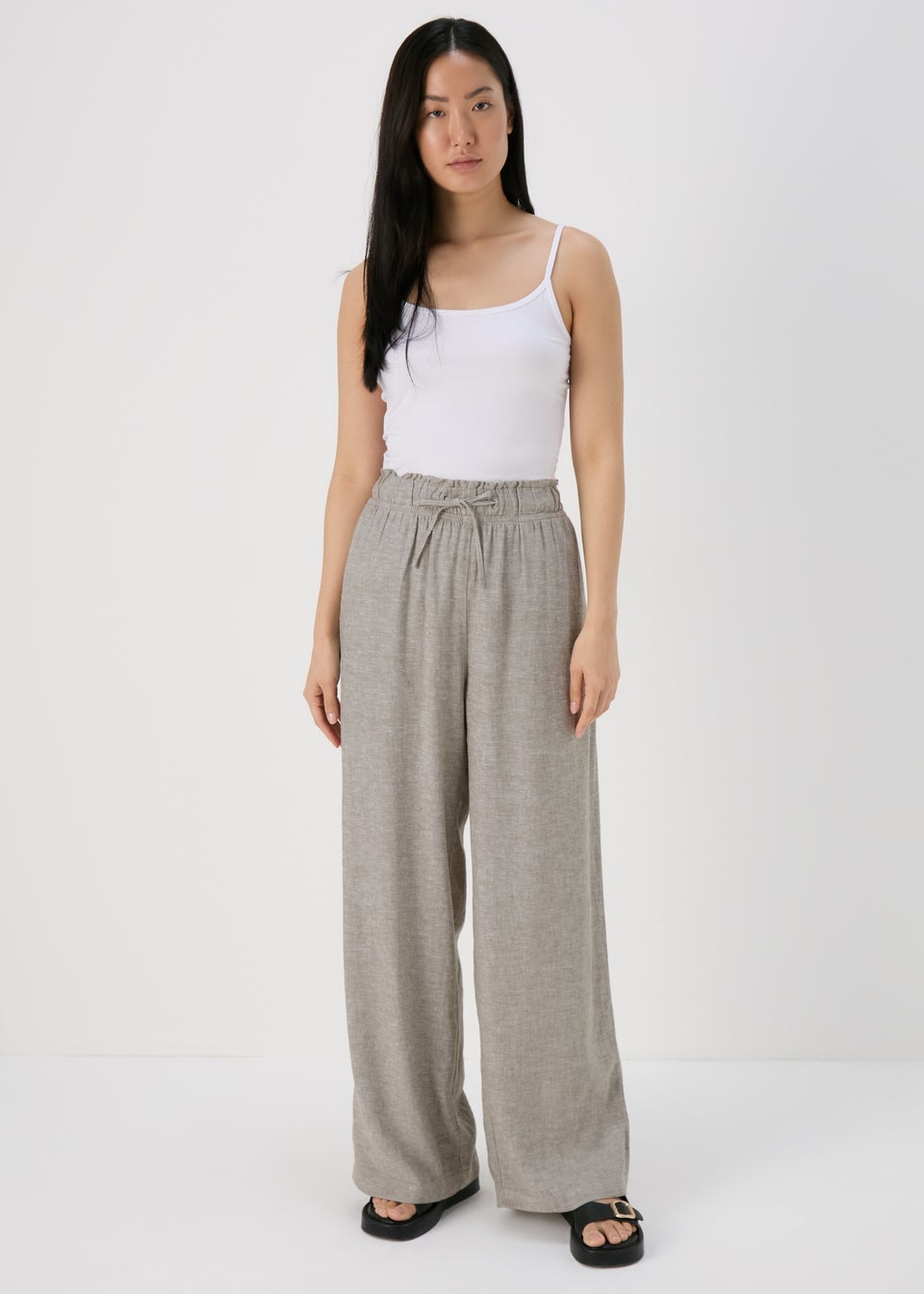 Sage Green Linen Wide Leg Trousers Matalan