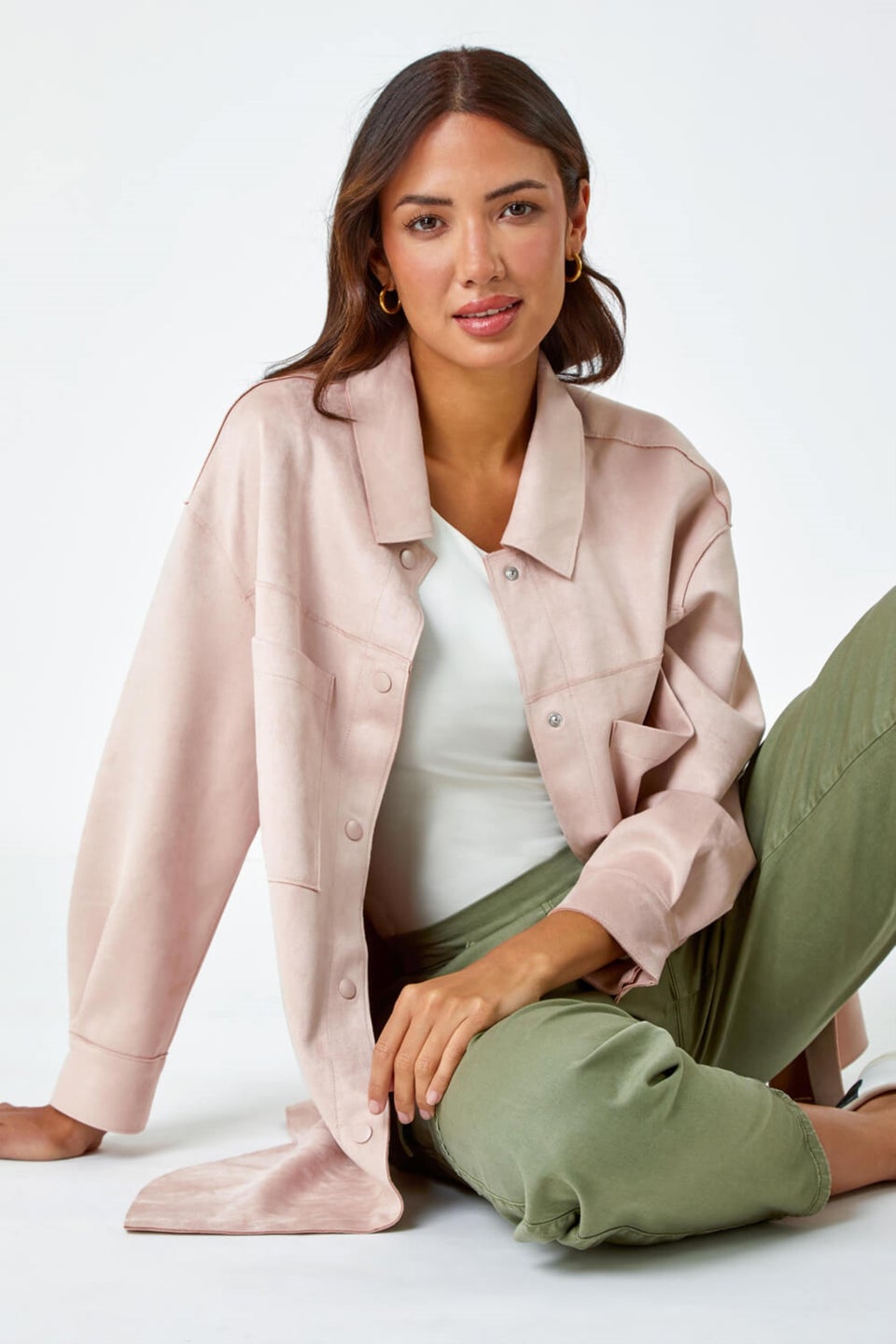 Roman Light Pink Pocket Detail Oversized Suedette Jacket Matalan