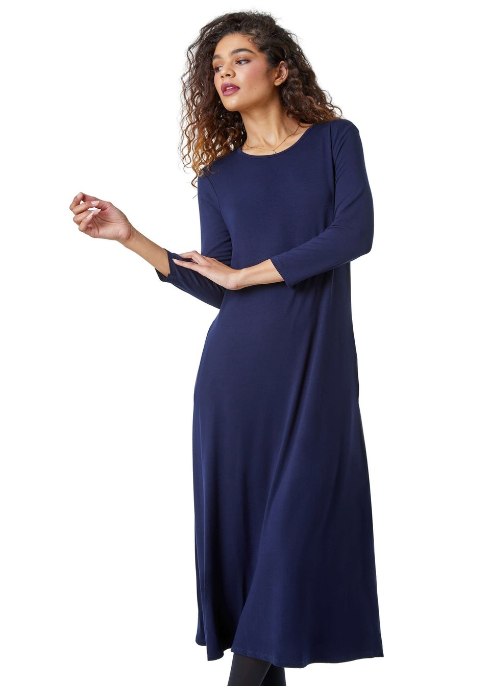 Roman Navy Stretch Pocket Detail Midi Dress