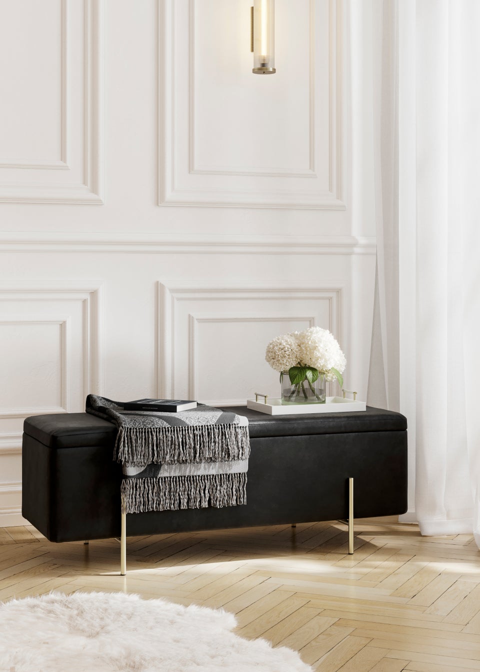 LPD Furniture Lola Storage Ottoman Black (460x435x1150mm)