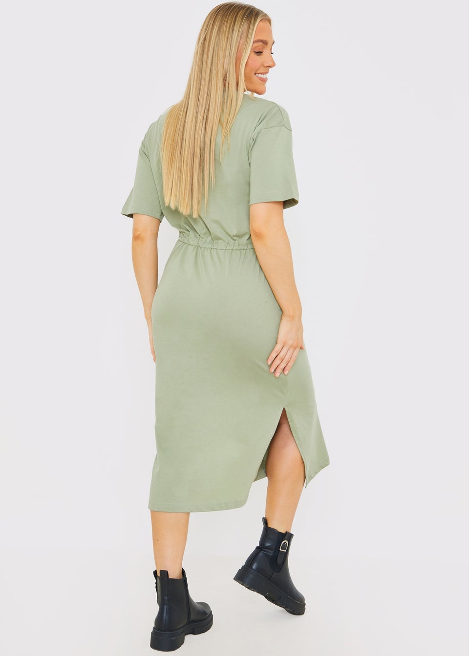 In The Style Khaki Split Hem Drawstring T-Shirt Dress