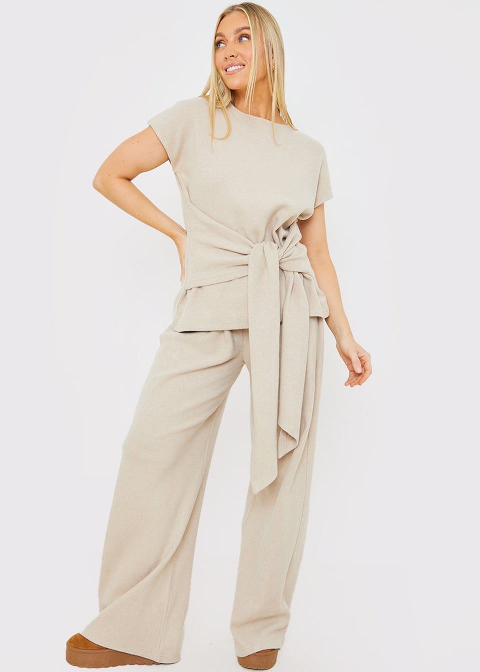 In The Style Stone Soft Ribbed Waist Drape Top