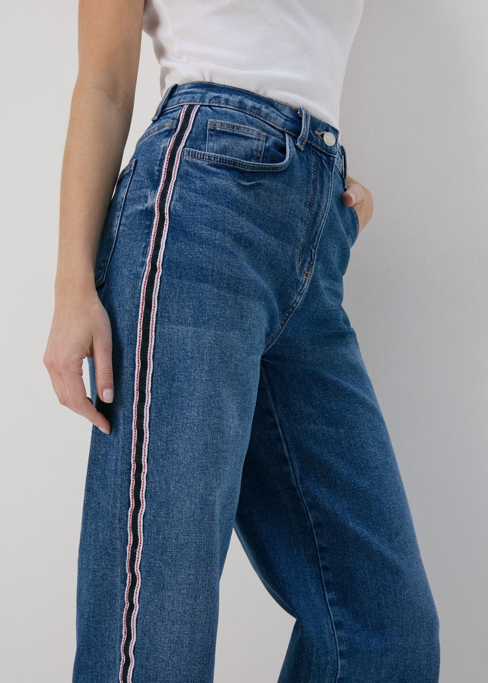 Midwash Wide Leg Tape Jeans
