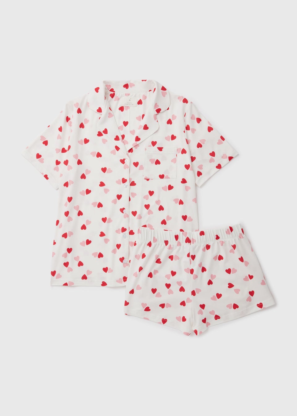 White & Pink Heart Shorts & Nightie Pyjama Set