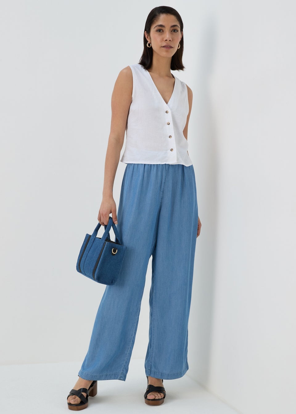 Mid Wash Wide Leg Co Ord Trousers