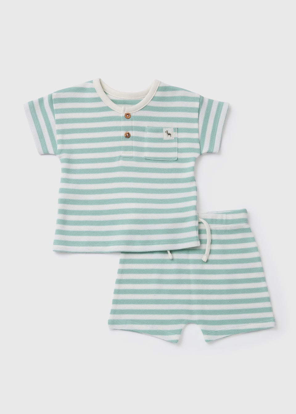 Baby Turquoise Waffle Stripe Top & Shorts Set (Newborn-23mths)