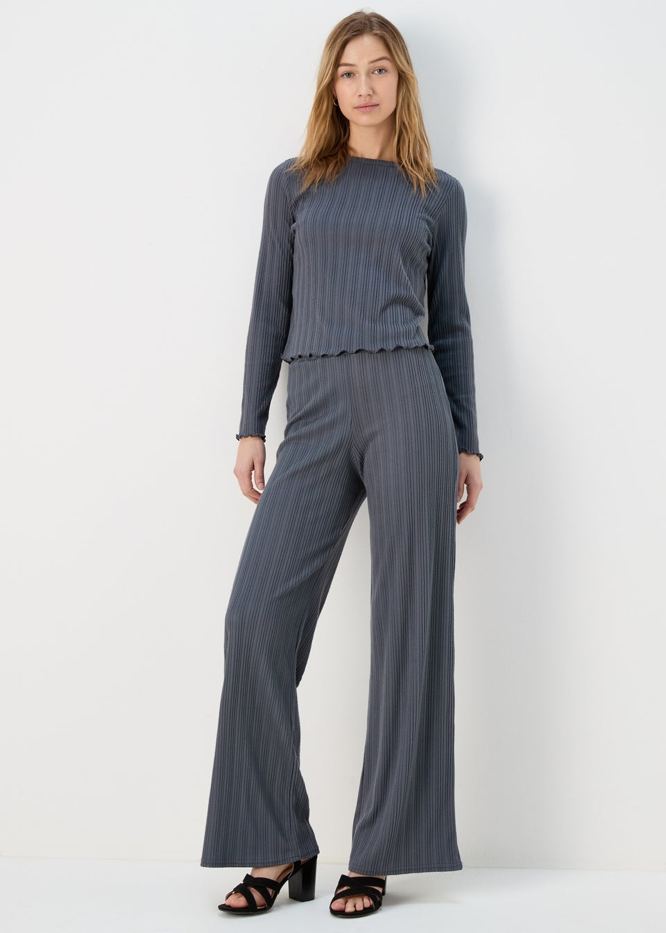 Grey Ribbed Co-Ord Trousers