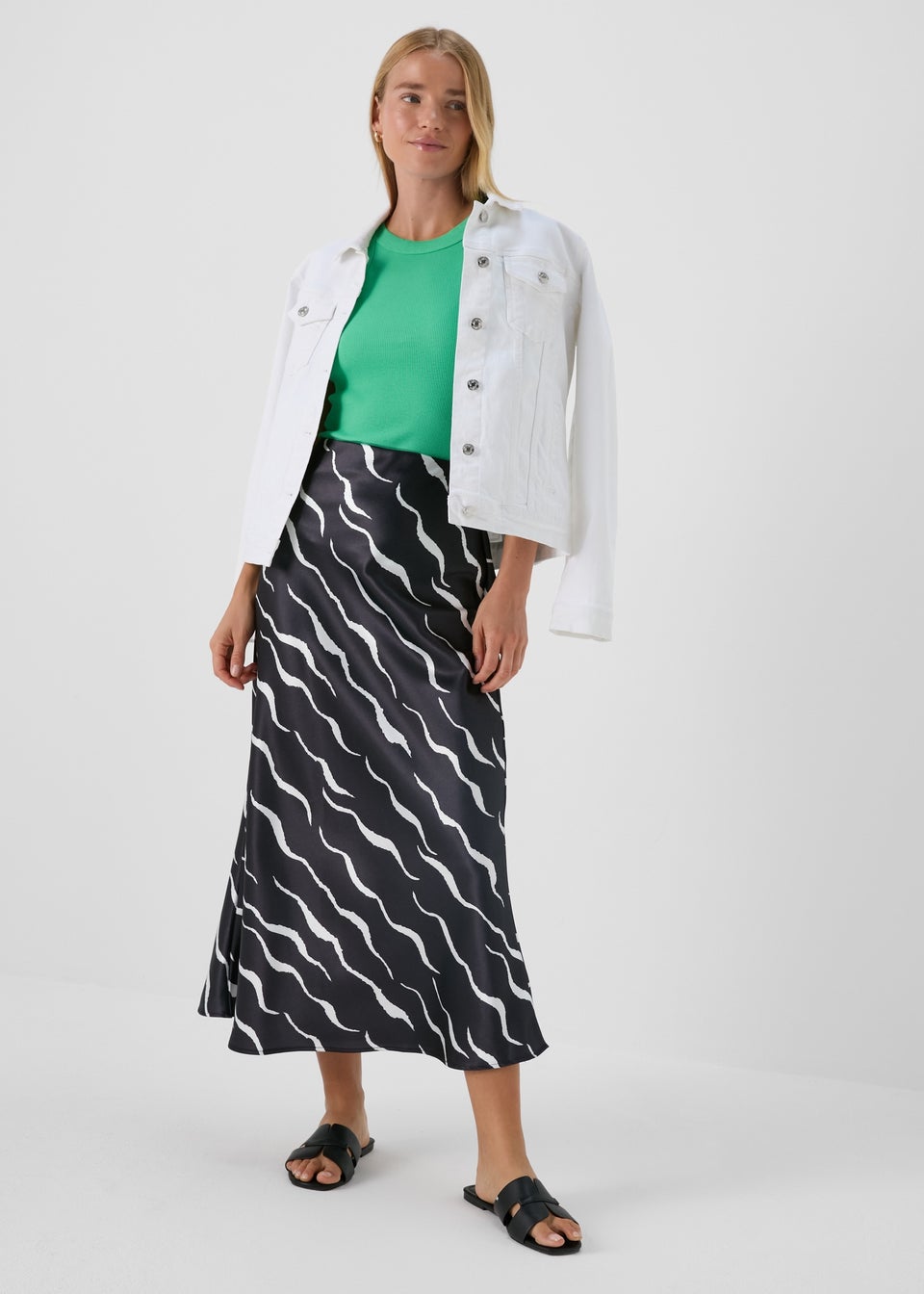 Printed Satin Midi Skirt