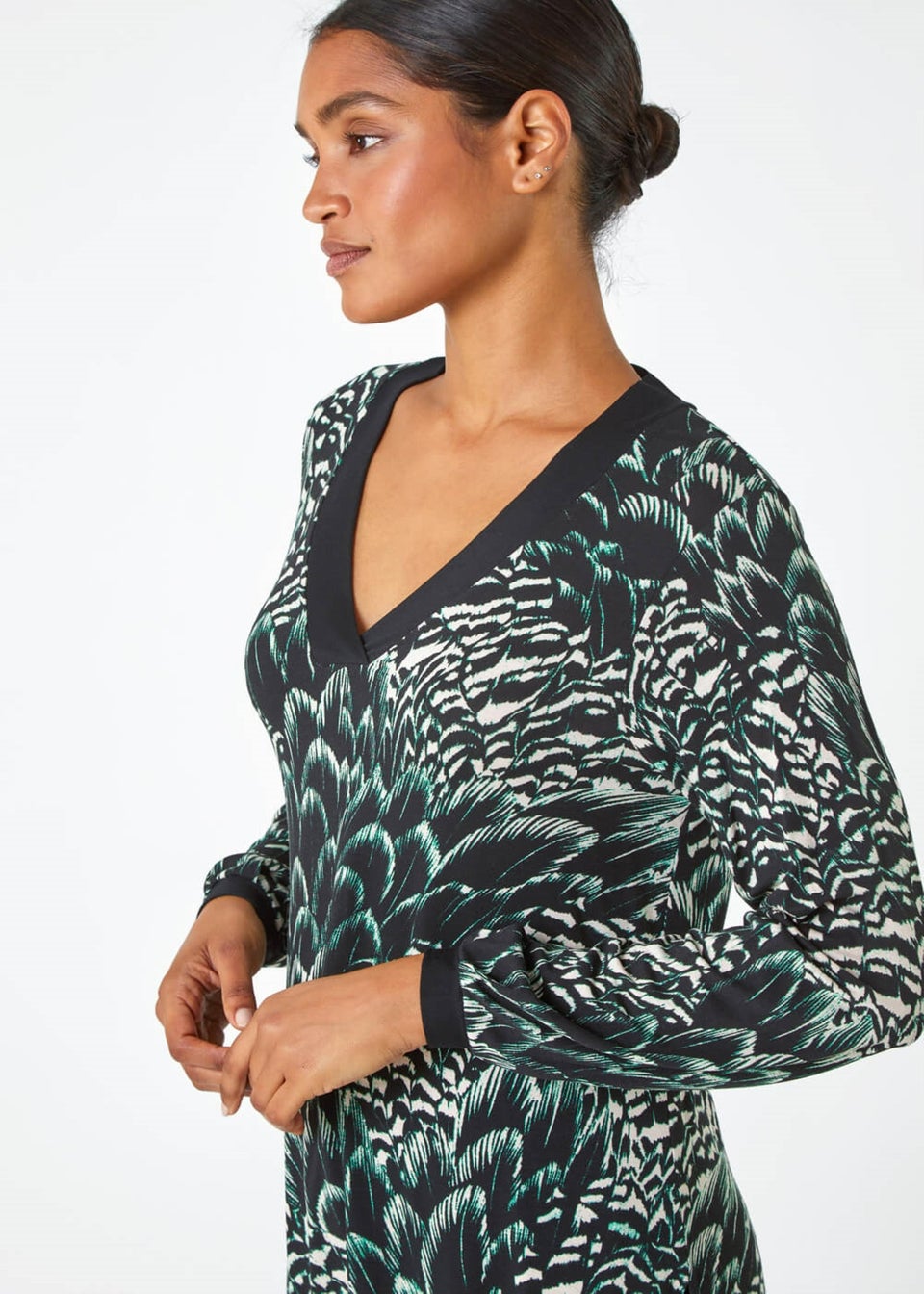 Roman Black Abstract Stretch Jersey Tunic Top