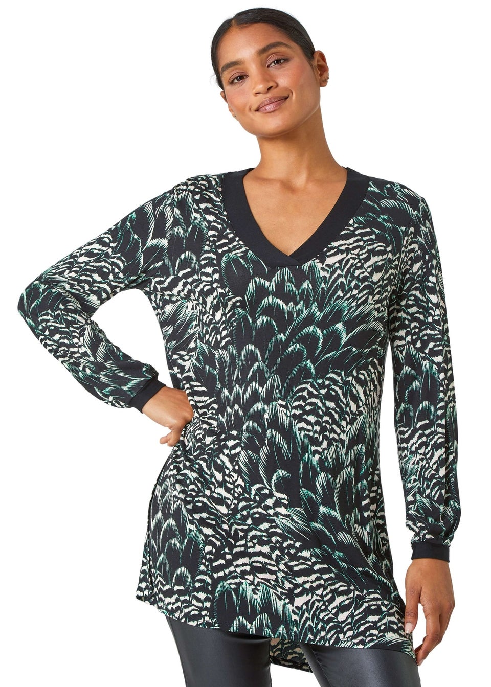Roman Black Abstract Stretch Jersey Tunic Top