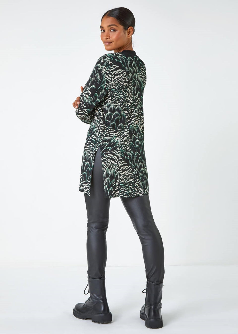 Roman Black Abstract Stretch Jersey Tunic Top