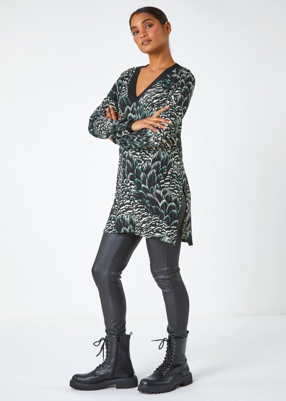 Roman Black Abstract Stretch Jersey Tunic Top