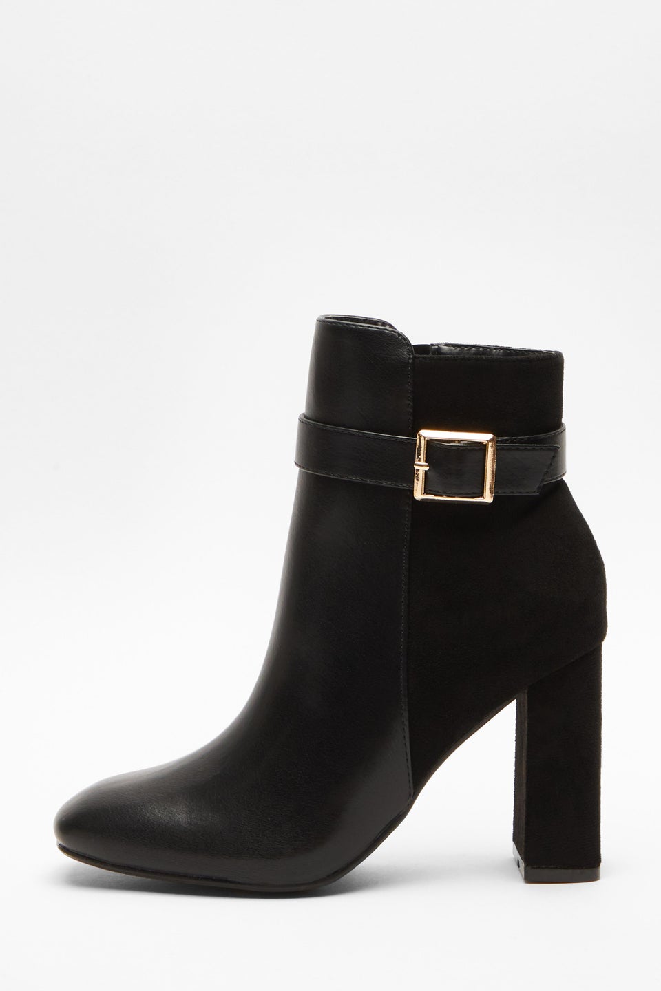 Quiz Black Faux Leather Heeled Ankle Boots - Matalan