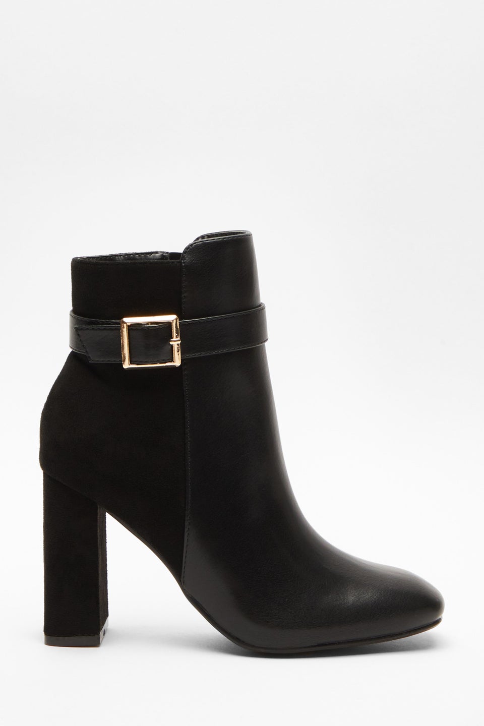 Quiz Black Faux Leather Heeled Ankle Boots